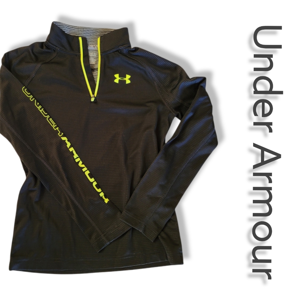 Boys YLG L Under Armour Fitted Zip Shirt Jacket Black Drifit Coldgear